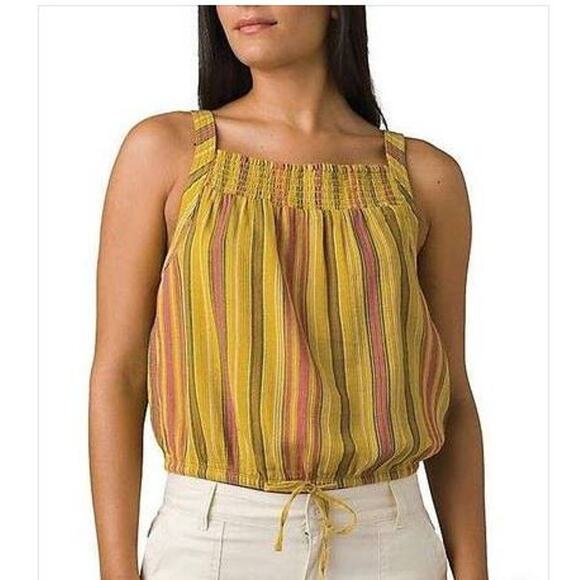 prAna Tank Top Womens X-Small Cami Smocked Boho Summer Cottagecore Shirt NWT - Picture 1 of 8
